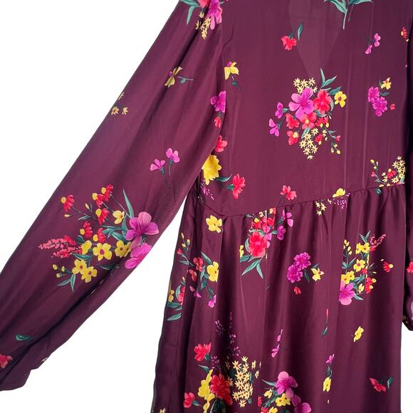 OLD NAVY Floral-Print Georgette Swing Dress Long Sleeve V-Neck Red Multi Size S - Picture 3 of 7